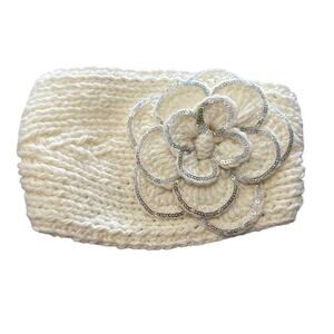 C.C Ribbed Knit Headband Flower Sequin Soft Adjustable Button Ear Warmer Stretch
